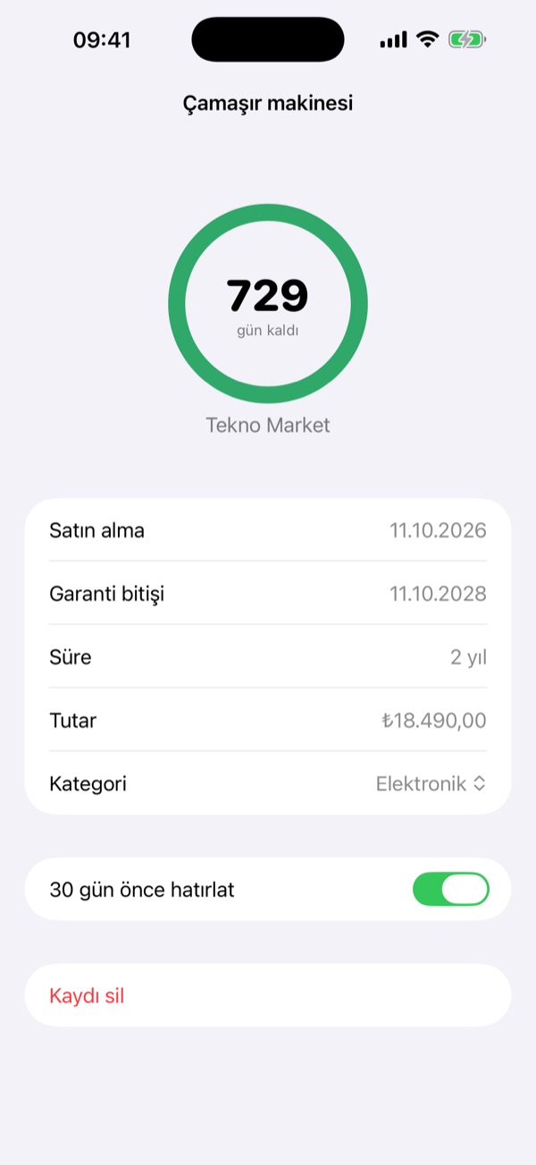 Garanti listesi: kalan gün sayılarıyla ürünler