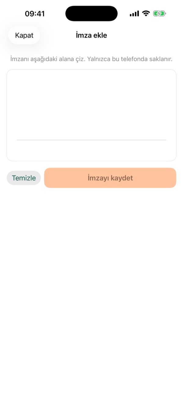 İmza ekleme ekranı